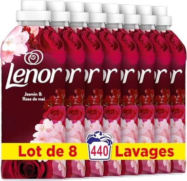 Lenor Adoucissant 440 Lavages (55x8), Parfum Jasmin Et Rose De Mai, 24H De Fraîcheur Relaxante, Avec Une Touche D’Huiles Essentielles, Testé Dermatologiquement, Fabriqué En France
