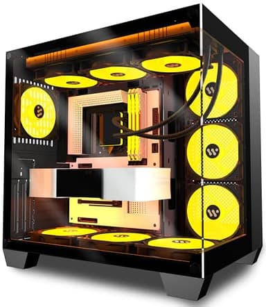 KEDIERS Boitier PC - 6 Ventilateurs ARGB préinstallés - Boitier de Jeu ATX Mid Tower avec Double Verre trempé - G500 (Noir)