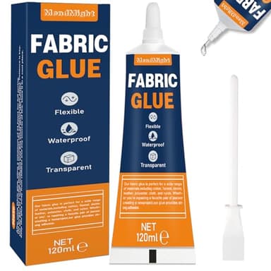 Colle pour tissu permanente 120 ML, Adhésif pour couture pour tous les tissus, coton, flanelle, denim, polyester, réparation de poupée, séchage en 24 heures et imperméable.