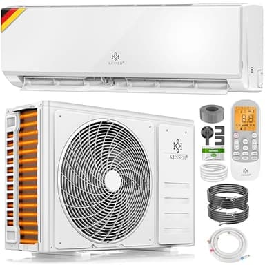 KESSER® Climatiseur SET Split – Wi-Fi/application – Refroidissement A++/chauffage A+ – Réfrigérant R32 – Télécommande, matériel de montage 9 000 BTU/h (2 600 watts) Blanc [Classe énergétique A++]