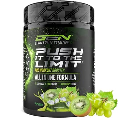Push it to the Limit - Pre Workout avec L-Arginine + Citrulline + L-Tyrosine + L-Théanine + L-Carnitine + AAKG + Taurine + Racine de Rhodiola + Caféine - Haute dose - 360g - Kiwi raisin