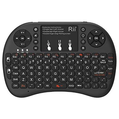 Rii Mini clavier sans fil 2,4 GHz avec pavé tactile et clavier QWERTY, clavier portable rétroéclairé avec télécommande pour ordinateur portable/PC/tablette/Windows/Mac/TV/Xbox/PS3/Raspberry Pi (noir)