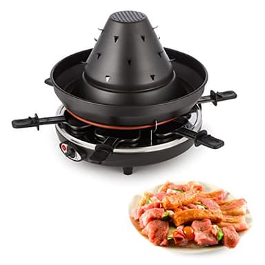 Klarstein Taste Volcano - Raclette, Grill de table, électrique, Chapeau tartare, 1500 W, réglable en continu, grillade, gratiner, Cuisson, 6 personnes, Chapeau tartare amovible, noir