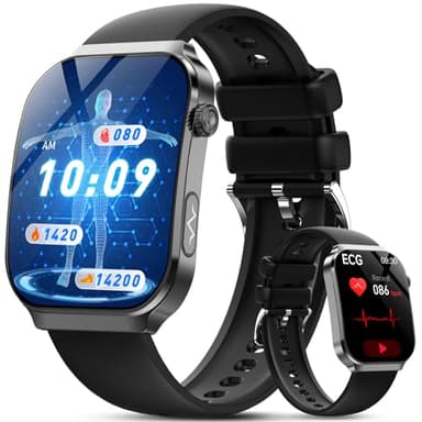 Montre connectée Homme ECG+HRV/Pressιon artérιelle/𝐆𝐥𝐲𝐜é𝐦𝐢𝐞/Mini-bilan de santé/IMC/Acide Urique,2.2" Écran incurvé 3D Smartwatch avec 24H Fréquence cardiaque/Analyse du sommeil, Android/iOS