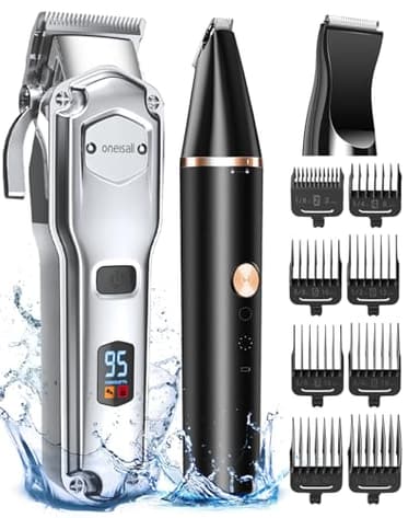 oneisall Tondeuses pour chiens et tondeuse pour pattes de chien 2 en 1, IPX7 imperméable à faible bruit sans fil Tondeuse Chien Professionnelle Poil Long Epais
