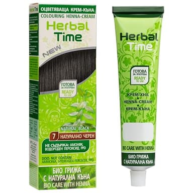 Herbal Time Coloration de Cheveux Naturelle Henné Couleur Noir Naturel Nº 7 | Couvre les Cheveux Blancs | Coloration Semi-Permanente | Sans Ammoniaque, Sans Sulfate et Sans Parabène | 75ml