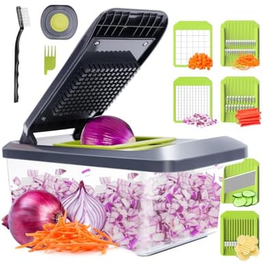 Mandoline Cuisine Coupe Legumes Multifonctions - Mandoline Professionnelle Cuisine avec 6 Lames, Julienne de Légumes Coupée en Dés Manuel
