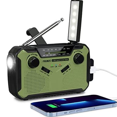 Portable Radio Dynamo Survie, PRUNUS J-369 AM/FM Radio à Pile avec 3000mAh Power Bank/SOS Alarm/Lampe Poch/Panneau Solaire, Haut-parleurs, Ourdoor, Emergency (Vert)