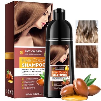 Shampoing Colorant Chatain,Shampoing Colorant Naturel Cheveux Blancs,Shampooing Tinte Cheveux Café 3-En-1,Nourrit Et ProtèGe,100% Couvre Hairs Gris,Pour Homme Et Femme