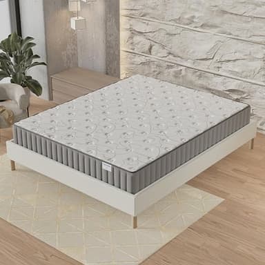 NOVEMBER- Ensemble Matelas + sommier (160 x 200cm)- Matelas Orionis Mousse Mémoire de Forme & Mousse Haute Densité d’épaisseur 16cm + Sommier Bois Stable & Robuste revêtement Tissu Blanc
