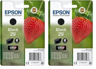 Epson 29 Fraise Noir, Cartouche d'encre d'origine, XP-235 XP-243 XP-245 XP-247 XP-255 XP-257 XP-332 XP-335 XP-342 XP-345 XP-352 XP-355 XP-432 XP-435 XP-442 XP-445 XP-452 XP-455 (Lot de 2)