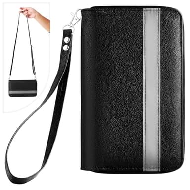 Portefeuille de voyage pour passeport familial avec blocage RFID, bande réfléchissante, sangles détachables, fente AirTag et organisateur pour 5 passeports – Porte-documents en cuir de qualité