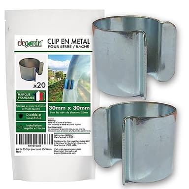 Elegardn® Lot de 20 Clips pour serre 30mm x 30mm clips pour serre tunnel de jardin bâche clips en métal avec revêtement zinc
