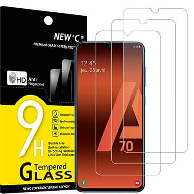 NEW'C Lot de 3, Verre Trempé pour Samsung Galaxy A70, Film Protection écran efficace contre les Rayures - sans Bulles - Ultra Résistant (0,33mm HD Ultra Transparent) Dureté 9H Glass