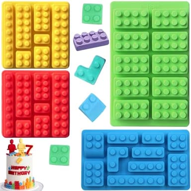 YXHZVON 4 Pièces Moule à Chocolat en Blocs de Construction, Moule en Silicone pour Robots, Moules à Bonbons à Gummy, pour Bonbons, Chocolats, Gelée, Outils de Décoration de Gâteaux