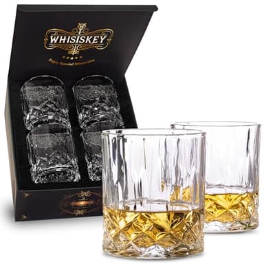 Whisiskey Set de Verre a Whisky - Coffret Whisky Cadeau Homme - Verre à Whisky & Rhum - 4 Verres à Whisky x 310ML, Whiskey Accessories