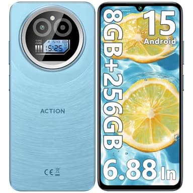 IIIF150 Action A5 Pro Telephone Portable Android 15, 8(3+5) Go +256Go/1TB Smartphone Pas Cher, 6.88" HD+ & 1" Arrière Écran, 5100mAh Telephone Gaming, 16MP+5MP, 4G Doble SIM/GPS/Fingerprint/OTG/3.5mm