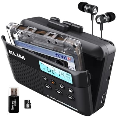 Cassette Player KLIM K7 - Lecteur Cassette Audio - Convertisseur Cassette Audio en MP3 - Microphone et Haut-Parleur intégrés - Batterie Rechargeable - Ecouteurs - Carte SD 8GB