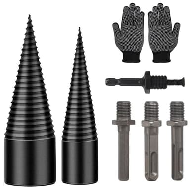 Fendeur de Bois 42 mm + 32 mm Avec 4 Poignées de Perçage, Conique Pour Bois de Chauffage, Vis Cône Pour Cheminée, Foret Hélicoïdal
