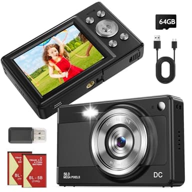 Appareil Photo Numérique Compact, 56MP HD 1080P Compact Caméra pour Étudiant, Adulte, Débutant Cadeau, avec Carte 32GB, 2,8 Pouces, 2 BatteriesAppareil Photo Numérique (Noir)