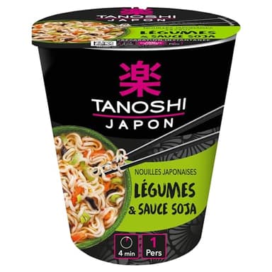 TANOSHI – Cup Nouilles Japonaises Instantanées – Saveur Légumes et Sauce Soja – Élaborées à Base de Blé – Inspirées des Recettes Traditionnelles – Prêtes en 3 Minutes – 65g