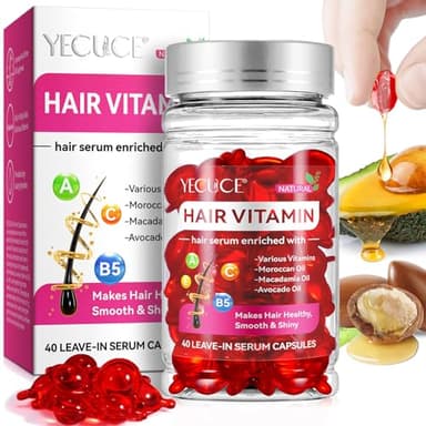 Huile de Vitamine Cheveux Secs et Abimés, Capsules de Sérum de Traitement Capillaire avec Huile Argan, Huile Avocat, Vitamine A, C, E Pro Vit.B5 pour Soin des Cheveux - 40 rose