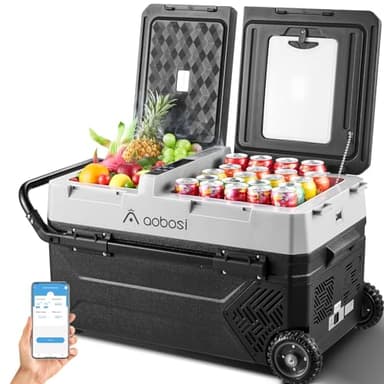 AAOBOSI glaciere a compression,glaciere electrique 42L, glaciere voiture à contrôle indépendant de la température,-20°C- 20°C glaciere,12/24V DC et 100/240V AC,avec APP et LED touch control