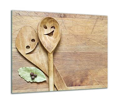 TMK Cache-plaque en verre 60 x 52 cm pour cuisinières électriques ou à induction, plaque de protection anti-éclaboussures, planche à découper décorative aspect bois