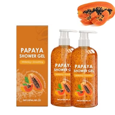 Papaya Gel douche exfoliant à l'extrait de paya bio, un parfum fruité agréable, éclaircissant et lissant, nettoyage doux et frais, pour une peau éclatante et douce (2)