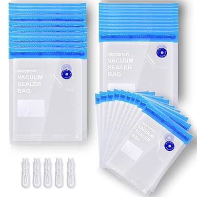 Aigostar - 30 sacs sous vide réutilisables sans BPA, 10 de chaque taille. Apte congélateur, micro-ondes et cuisinière sous vide. Valve pour pompe scelleuse et fermeture par zip