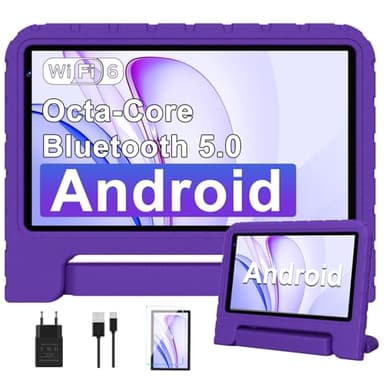 Biegedy Tablette Enfants 7 Pouces Android Tablette pour Enfant avec 10GB RAM+64GB ROM(TF 1TB), Contrôle Parental, WiFi, Bluetooth, Kids Tablette Tactile Éducative avec Kid-Proof Étui(Pourpre)