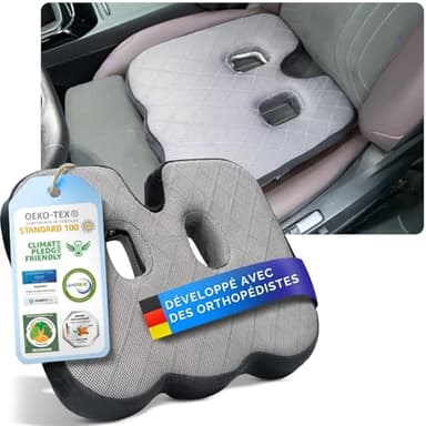 Healthfix® Coussin de siège Voiture – Coussin d’Assise Ergonomique en Mousse à mémoire de Forme | Soulage Coccyx & sciatique, améliore la Posture | Housse Lavable, Dessous antidérapant