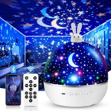 Veilleuse Bébé Projecteur Ciel Etoile,15 Films Veilleuse Enfant,Bluetooth Musicale et Lumineuse,360° Rotation Telecommandé Mini Projecteur Ciel Etoile ,Kawaii Deco Chambre,Cadeau Bebe Cadeau Fille