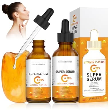 Lot de 2 sérums à la vitamine C pour le visage - 20% de vitamine C - Sérum hydratant - Anti-rides - Niacinamide - 30 ml
