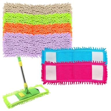Vijixka 6 Pièces Housse de Remplacement Serpillière, Frange Serpillere, Mop Microfibre 40x9.5cm, Serpillère Microfibre pour Sol pour Le Nettoyage des Sols (Rouge, Jaune, Vert, Bleu, Violet, Marron)