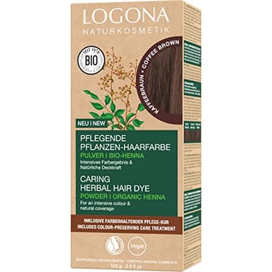 LOGONA Naturkosmetik Coloration végétale nourrissante, végétalienne, au henné bio pour une couleur et une brillance intenses, marron café, 1 x 100 g