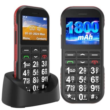 Téléphone Portable Senior Débloqué avec Grosses Touches, GSM Double SIM Telephone Portable Senior Basique pour Personnes Agées avec Batterie 1800mAh, Recharge USB C, Bouton SOS, Son Puissant, Torche