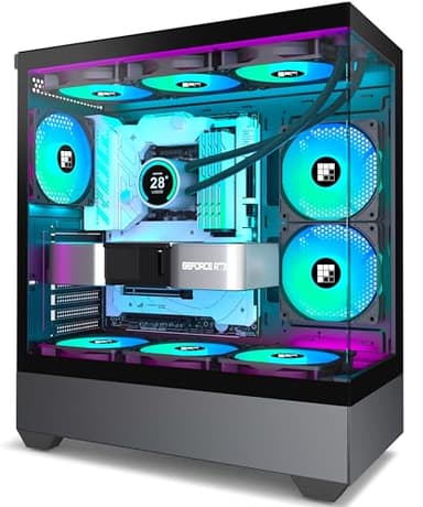 FOIFKIN Boitier PC - Pré-équipé de 5 Ventilateurs PWM ARGB, Boitier PC de Jeu ATX Mid-Tower, vitre panoramique 270°, F1 (Noir)