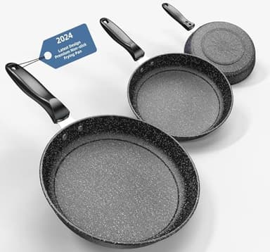 Kiseely Lot de 3 poêles 26/28/30cm, revêtement anti-adhésif en céramique sans PFAS avec de vraies particules de pierre, passe au lave-vaisselle (HL2)