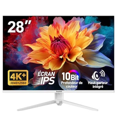Gawfolk Écran PC UHD 4K 28 Pouces, Moniteur IPS Ultra HD (3840 × 2560 p), 3:2, 10 Bits, 1,07 Milliard Couleurs, 128% sRGB, Haut-parleurs intégrés, Angle de Vision Large 178°, DisplayPort, HDMI, Blanc