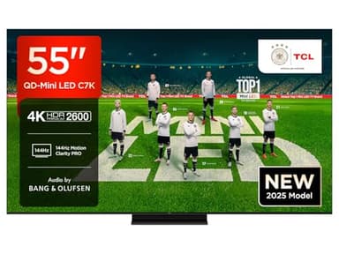 TCL 55C7K QD-Mini Téléviseur LED 55" 4K HDR Premium Dolby Vision IQ & Atmos, Bang & Olufsen Sound, Smart TV avec Google TV, 144 Hz, HDMI 2.1, AMD FreeSync Premium Pro, AirPlay 2, Google Assistant