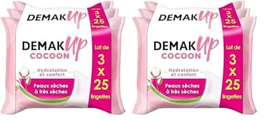 Demak'Up Cocoon Lingettes à démaquiller - Visage et Yeux - Peaux Sèches à Très Sèches - 3x25 Lingettes démaquillantes (Lot de 2)