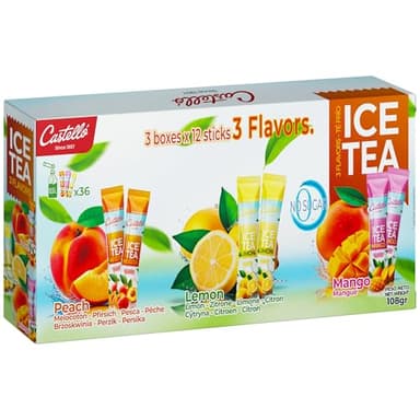 Castello since 1907 Thé Glacé (Ice Tea - Iced Tea) Zéro en Sachets | Multipack 3 Goûts : Pêche, Citron et Mangue | Total 36 Sachets | Zéro Calorie, Sans Sucres, Sans Aspartame