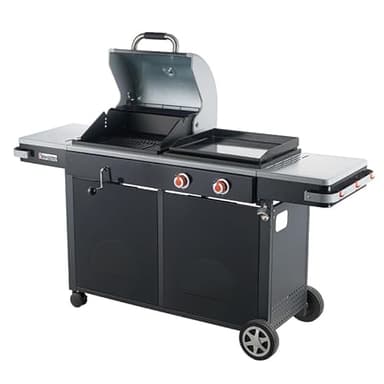 BRASERO - Barbecue Bi-Energy L Brasero - Barbecue Charbon 49 x 42 cm et Plancha à gaz 48 x 42 cm - 2 brûleurs gaz - 7,2 kW - Noir