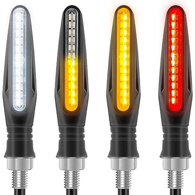 Kinstecks Nouvelle Version 4PCS Indicateurs de Moto Clignotants Qui Coulent - Feux de Virage, Diurnes et de Freinage 12V