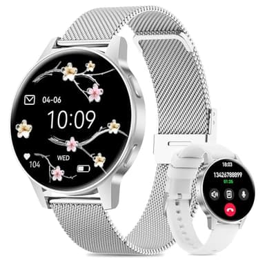 Miecgth 2025 Montre Connectée Femme avec SIRI/ET/HR, 1.27" TFT Smartwatch avec Appel Bluetooth Cardiofréquencemètre 120+ Modes Sport Montre IP68 Fitness Podomètre pour Android iOS (Argenté)