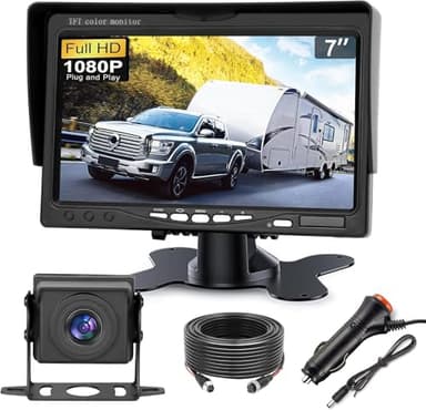 Kairiyard Kit de caméra de recul avec écran LCD HD 7 Pouces et caméra de recul Grand Angle 170°, étanche IP69 Vision Nocturne pour Camion, remorque, Bus, Van, Agriculture 12 V