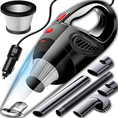 Retoo Aspirateur de Voiture 4 en 1 Sec DC 12 V 120 W 4200 Pa avec Filtre HEPA, aspirateur à Main avec Brosse et Tuyau Souple, aspirateur de Voiture avec câble de 4,8 m vers Allume-Cigare