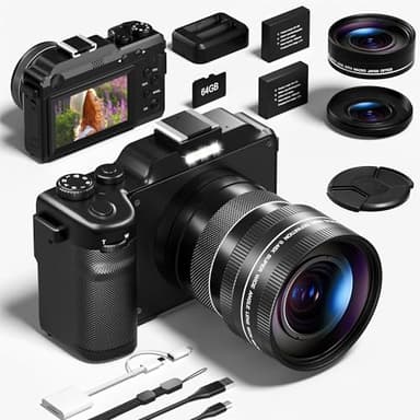 Appareil Photo Numérique, 5K 64MP Appareil Photo avec Carte 64GB WiFi, Autofocus, Selfie Camera Digital Compact avec Objectifs Grand Angle et Macro, Caméra Vlog de Vlog pour Débutants Youtube
