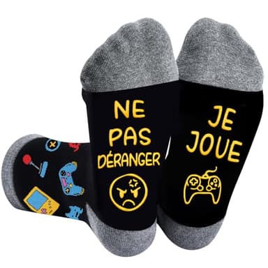 QXRXN Cadeau Noel Homme, Chaussettes Homme 43-46 Fantaisie, Chaussettes Rigolotes Homme NE PAS DÉRANGER JE JOUE Cadeaux pour Anniversaire Fete des Peres la Saint Valentin pour Papa Adolescents Garçon